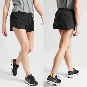 Athleta Hustle 3” Shorts Mid Rise Pull On Built in Brief Activewear Black Sz L